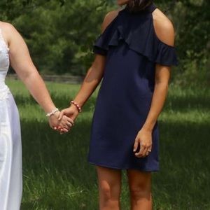 WORN ONCE NAVY BLUE NY INVASION RUFFLED DRESS